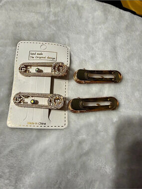 4 Gold Tone Rhinestone Hair Clips